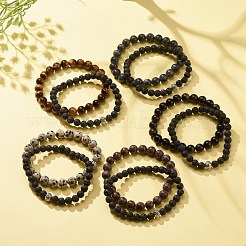 2 個 2 スタイル天然宝石 & 溶岩ストレッチ ブレスレット セット  女性のためのエッセンシャルオイルジェムストーンジュエリー  内径：2-1/8インチ（5.4cm）  1個/スタイル&nbsp;BJEW-JB08193