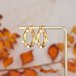キュービックジルコニア付きシェルパールフープピアス  430ステンレススチール製ハーフフープピアス（女性用）  ゴールドカラー  25x4mm  ピン：1mm&nbsp;JE954A