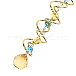 Iron Spiral & Glass Octagon & Teardrop Hanging Suncatchers&nbsp;HJEW-F025-01G-03