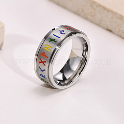 Rainbow Color Pride Flag Rune Words Odin Norse Viking Amulet Enamel Rotating Ring&nbsp;RABO-PW0001-037E