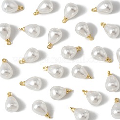 24 個の abs プラスチック模造真珠のペンダント  真鍮パーツ  ドロップ  18KGP本金メッキ  13x8x8mm  穴：1.6mm&nbsp;KK-FS0001-77