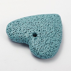 合成溶岩石ビッグフラットハートペンダント  染め  空色  51x51x10mm  穴：4mm&nbsp;G-O025-10D