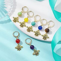 合金ミツバチペンダント装飾  天然および合成宝石ビーズと304ステンレススチール留め具付き  ミックスカラー  40mm  7個/セット&nbsp;HJEW-JM01308-01