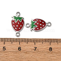 304ステンレススチールエナメルストロベリーコネクタチャーム  ステンレス鋼色  ファイヤーブリック  17x9x1mm  穴：1.6mm&nbsp;STAS-A121-02P-01