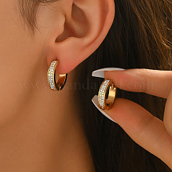 リング ステンレススチール フープピアス  ラインストーン付き  ゴールドカラー  18x4mm&nbsp;KS1953