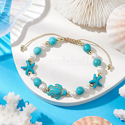 Starfish & Turtle Synthetic Turquoise Braided Bead Bracelets&nbsp;BJEW-JB11047-01