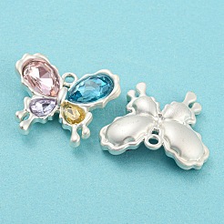 合金とカラフルなガラスのペンダント  蝶のチャーム  銀  21x24x6.5mm  穴：1.8mm&nbsp;FIND-G062-09MS