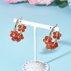 3ペアフラワー真鍮天然石フープピアス  鉄と304ステンレス鋼のイヤリング金具付き  28.5x32x11mm&nbsp;EJEW-TA00781