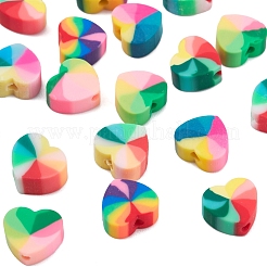 98~105個7色手作りポリマークレイビーズ  ジュエリー工芸用品のDIY用  ハート  カラフル  9~10x10~11x4~5mm  穴：1.2~2mm  14~15個/カラー&nbsp;CLAY-YW0001-49
