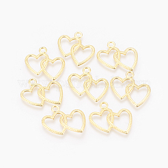 チベット風チャーム  ハートへのハート  ゴールドカラー  鉛フリー＆ニッケルフリー＆カドミウムフリー  23.5x23mm  穴：2.5mm&nbsp;A0943Y-G-NR