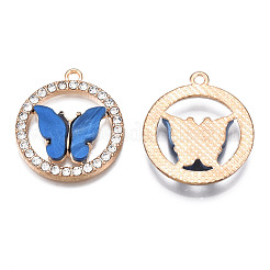 合金ラインストーンペンダント  アクリルと  カドミウムフリー＆鉛フリー  蝶のリング  ライトゴールド  ミックスカラー  24.5x22x3.5mm  穴：1.6mm&nbsp;PALLOY-S183-001-RS