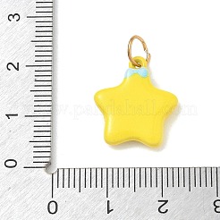 304ステンレススチールエナメルペンダント  リボンのチャームが付いた星  丸カン付き  ゴールドカラー  17.5x16x3.5mm  穴：4.5mm&nbsp;SA-CBA5B21-04G
