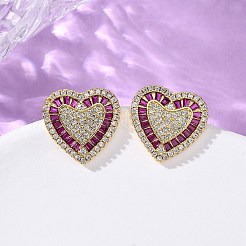 Brass Micro Pave Cubic Zirconia Heart Stud Earrings&nbsp;EJEW-H166-01G-04