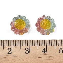 半透明の樹脂ビーズ  ホログラフィックビーズ  ヒマワリ  エナメル  ツートン  レッド  12x6mm  穴：2mm&nbsp;RESI-D312-04B
