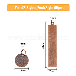 80個 2スタイル 真鍮刻印 ブランクタグチャーム  長方形＆フラットラウンド  赤銅鉱  25x0.25mmと41x7x0.5mm  40個/スタイル&nbsp;KK-FH0005-25