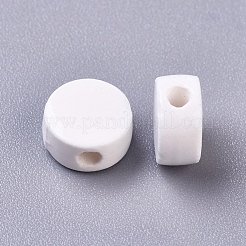 手作りの陶器ビーズ  光沢釉の磁器  フラットラウンド  乳白色  8~8.5x4~4.5mm  穴：2mm&nbsp;X-PORC-S496-B27-8mm