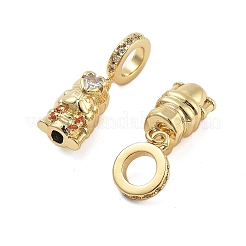 Rack Plating Brass Orange Cubic Zirconia European Dangle Charms&nbsp;KK-Q006-58G