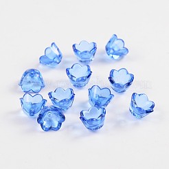 LT.BLUE染め透明なアクリルフラワービーズ  約10 mm幅  厚さ6mm  穴：1.5mm&nbsp;X-PL548-8
