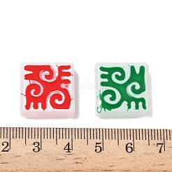 染色・加熱した焼き絵用塗料のガラスビーズ  ルーン文字が刻まれた正方形  エナメル  ミックスカラー  18x18x6mm  穴：1.4mm&nbsp;LAMP-D004-03