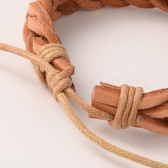 調整可能なトレンディなユニセックスカジュアルスタイル編みこみレザーコードブレスレット  ミックスカラー  56mm&nbsp;BJEW-J112-07