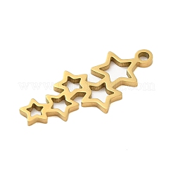 304ステンレスペンダント  レーザー切断  18KGP本金メッキ  スター  21.5x9x1mm  穴：1mm&nbsp;STAS-S123-03G-02