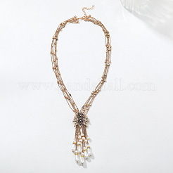 Alloy Rose Flower Multi-Strand Necklaces with Imitation Pearl Teardrop Tassel for Women&nbsp;WG55FA1-01