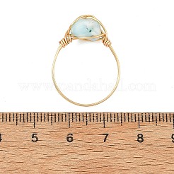 天然ラリマーと銅線を使用した女性用指輪  ゴールドカラー  19mm&nbsp;RJEW-JR01113