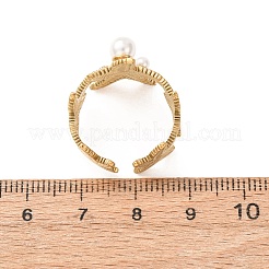 304 Stainless Steel Cubic Zirconia with Plastic Pearls Cuff Open Rings for Women&nbsp;CU-CBAA1FE-01G