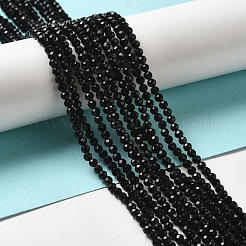 ナチュラルブラックオニキスビーズ連売り  染め＆加熱  多面カット  ラウンド  3mm  穴：1mm  約120~130個/連  15.7インチ&nbsp;X-G-K020-3mm-30