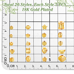 100 個 20 スタイル合金ビーズ  ジュエリー作りのための  長持ちメッキ  18KGP本金メッキ  3~8x3~9mm  穴：0.9~2.5mm  5個/スタイル&nbsp;FIND-PH0026-76G-02