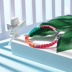 手作りポリマークレイ平石ビーズストレッチブレスレット  女性のための夏のビーチジュエリー  カラフル  内径：2-1/4インチ（5.7cm）&nbsp;BJEW-JB07605