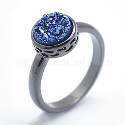 Electroplate Natural Druzy Agate Crystal Finger Rings&nbsp;RJEW-I054-02B-RS