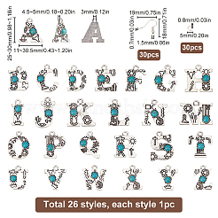 DIYイニシャルアルファベット合金ダングルイヤリング製作キット  アンティークシルバー  5~30x5~25x0.8~5mm  穴：1.5~3mm  ピン：0.7mm&nbsp;DIY-SC0024-99