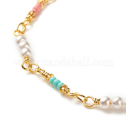 女性のための模造真珠＆ガラスシードビーズチェーンブレスレット  カラフル  7-7/8インチ（20cm）&nbsp;BJEW-JB07741
