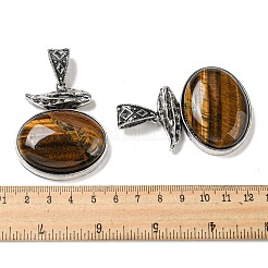 天然石タイガーアイペンダント  アンティークシルバーメッキ合金楕円チャーム  47x42x13mm  穴：16x7mm&nbsp;G-Z050-07A