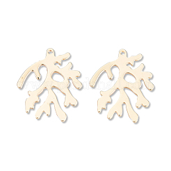 真鍮チャーム  カドミウムフリー＆ニッケルフリー＆鉛フリー  ブランチ  18KGP本金メッキ  20x20x1.5mm  穴：0.6mm&nbsp;KK-N232-493