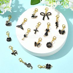 20 個 20 スタイル合金エナメルペンダント装飾  カニカン付き  花/クローバー/蝶結び  ブラック  26~39mm  1個/スタイル&nbsp;HJEW-FS00045