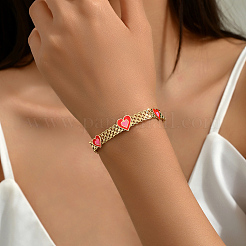 鉄パンサーチェーンブレスレット  女性用エナメルハートジュエリー  ゴールドカラー  内径：7-1/4インチ（18.5cm）&nbsp;LS-IW9251
