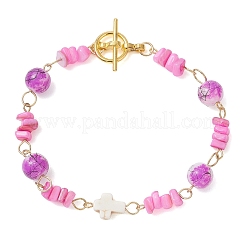 Glass & Natural Freshwater Shell Beaded Link Chain Bracelets&nbsp;BJEW-JB13393