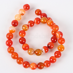 Natural Striped Agate/Banded Agate Round Bead Strands&nbsp;G-E234-14