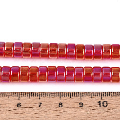 Ab色のメッキ透明ガラスビーズ連売り  フラットラウンド  レッド  7.5~8x4~4.5mm  穴：0.8~1mm  約82~87個/連  14.37~15.16''（36.5~38.5センチメートル）&nbsp;GLAA-T026-4x8mm-T10