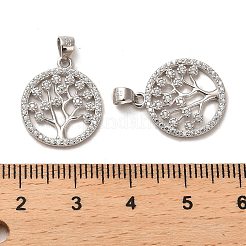 ロジウムメッキ 925 スターリングシルバー ペンダント  キュービックジルコニア付き  フラット ラウンド ツリー オブ ライフ チャーム付き  スタンプ925個付き  プラチナメッキ  17.5x15x1.6mm  穴：4x3mm&nbsp;STER-H110-17P