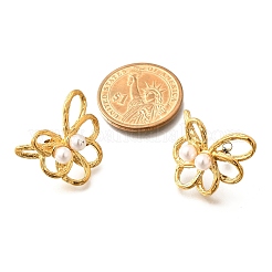 304ステンレススチールスタッドピアス  シェルパール付き  18KGP本金メッキ  花  21x27mm&nbsp;LS-EJEW-A123-01C-G