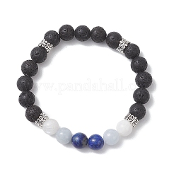Natural Lava Rock & Rainbow Moonstone & Selenite & Lapis Lazuli Beaded Stretch Bracelets for Women&nbsp;BJEW-JB13083