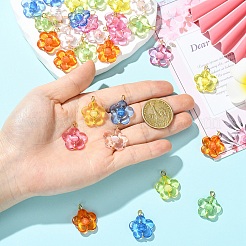 30色のアクリルとキャットアイビーズペンダント6個  花のチャーム  鉄パーツ  ゴールドカラー  ミックスカラー  24mm  穴：3mm  5個/カラー&nbsp;PALLOY-YW00190