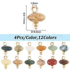 48Pcs 12 Styles Mixed Gemstone Rondelle Charms with Rack Plating Brass Loops&nbsp;FIND-DR0001-37