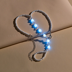 Luminous Resin Round Beaded with Glass Seed Beaded Anklets&nbsp;WG45460-03