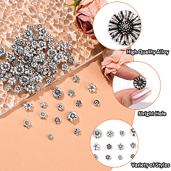 120Pcs 12 Styles Tibetan Style Alloy 3D Flower Beads&nbsp;FIND-YW0009-60