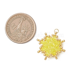 ガラスチャーム  太陽のチャーム  多面カット  シードビーズで  きいろ  25x8mm  丸カン：4x0.6ミリ  内径：2.8mm&nbsp;PALLOY-MZ01202-02