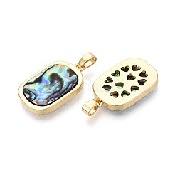 天然パウアシェルペンダント  長方形チャーム  真鍮のセッティングで  ゴールドカラー  21.5x13.5x2.5mm  穴：5.5x2.5mm&nbsp;KK-T073-64A